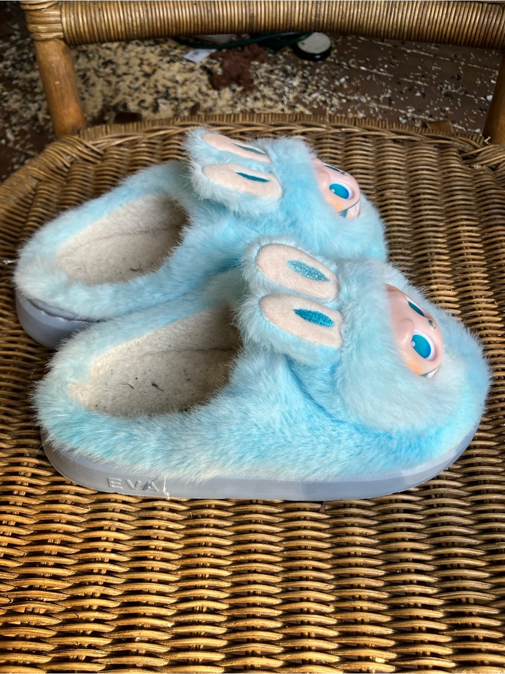 Blue Fuzzy Bunny Slippers- kids size 2 $40